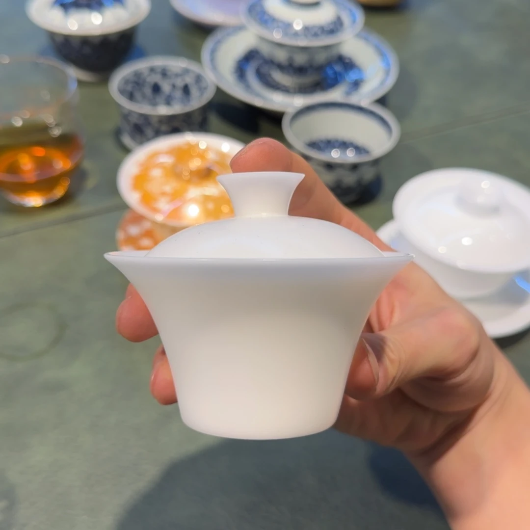 冰种玉瓷二才盖碗