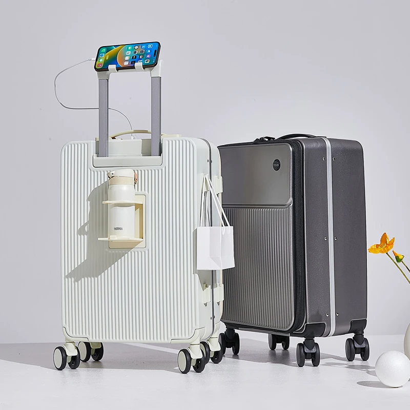 颜值前开口前开盖行李箱女大容量旅行箱男20寸24密码箱拉杆箱