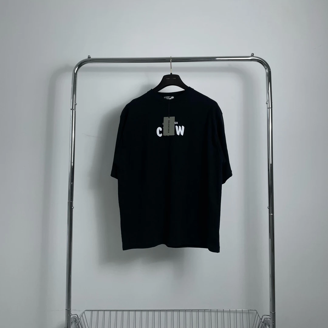 全新未使用 Balenciaga/巴黎世家 crew黑色印花短袖 L码 yy00494