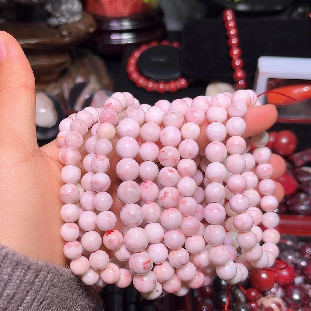 天然辰砂打磨原石手串