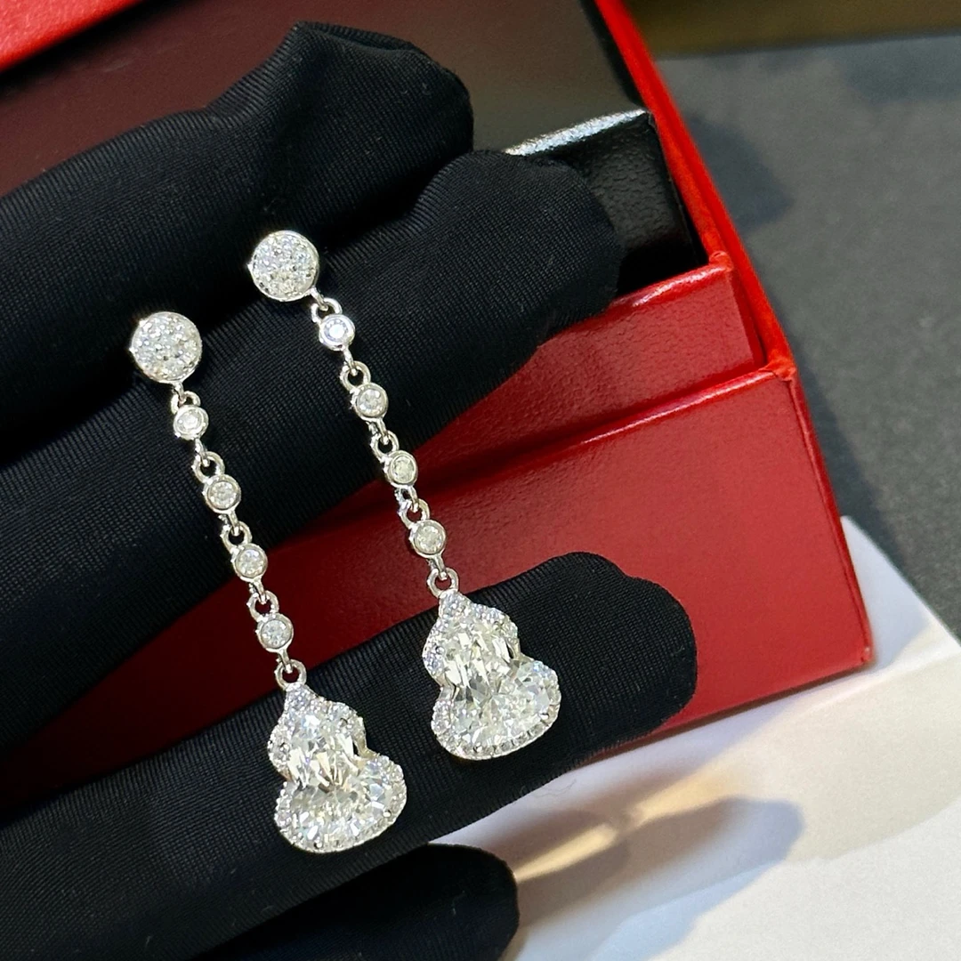 925银耳饰 S925银爆款长款满钻葫芦耳环耳饰时尚气质轻奢个性