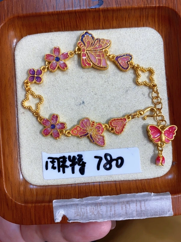 足金999烧蓝蝴蝶手链4种戴法