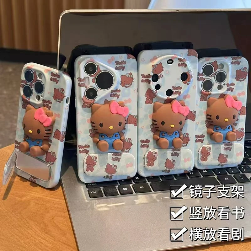 SMBLCE蓝豹纹黑皮KT公仔适用苹果17菲林16手机壳华为vivo小米oppo