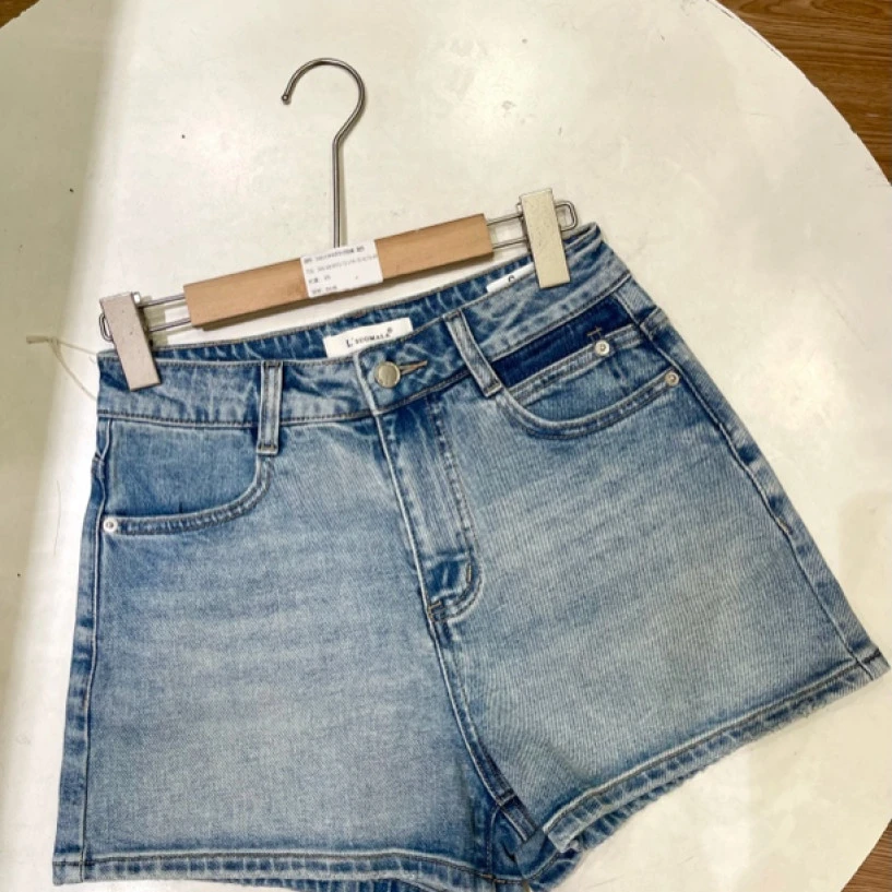 66620#suomala~欧货 复古高腰直筒牛仔短裤阔腿A字裤