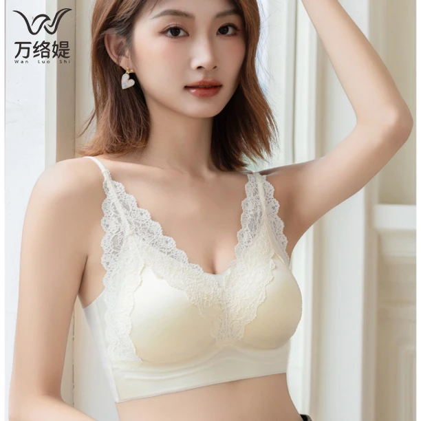 万络媞6552水光琉璃蕾丝美背珠光缎面深V舒适短款小吊带内衣