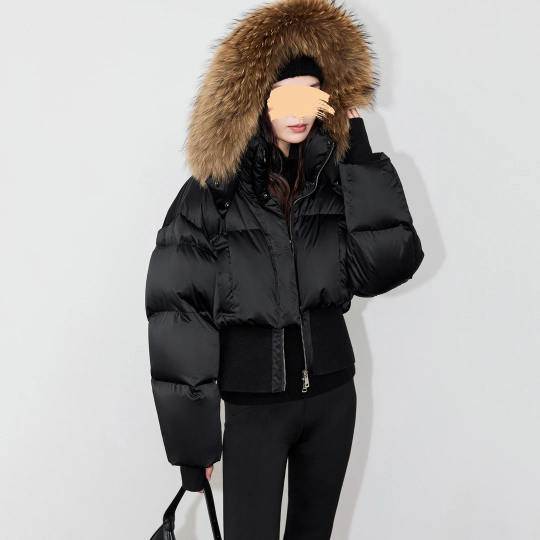 京都落雪短款设计感复古时尚毛领棉服外套女秋冬新款连帽保暖棉衣