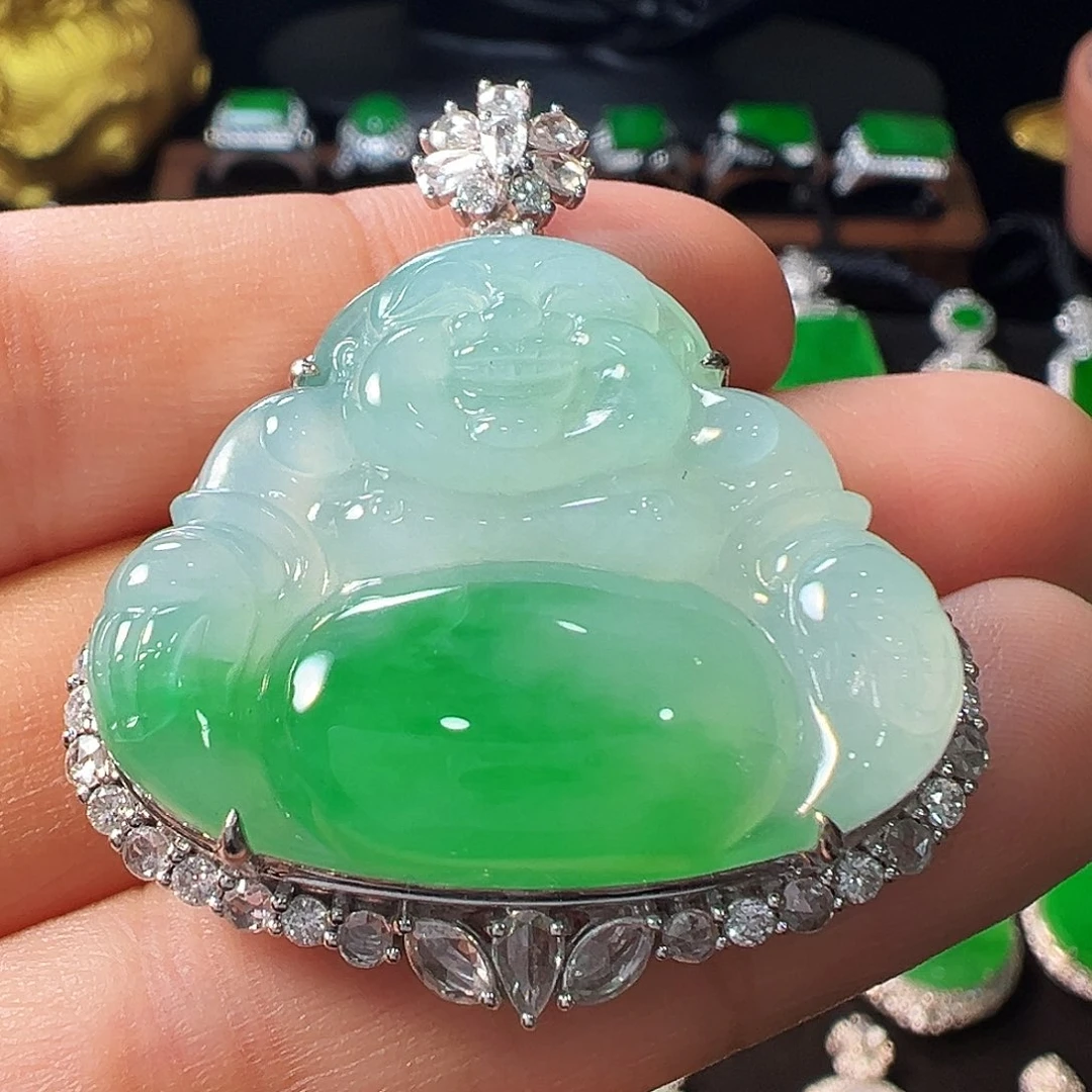 翡翠18K金镶嵌吊坠(不含链)