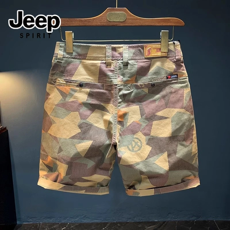JEEPSPIRIT吉普不规则迷彩色短裤男夏季薄款直筒宽松五分休闲裤男