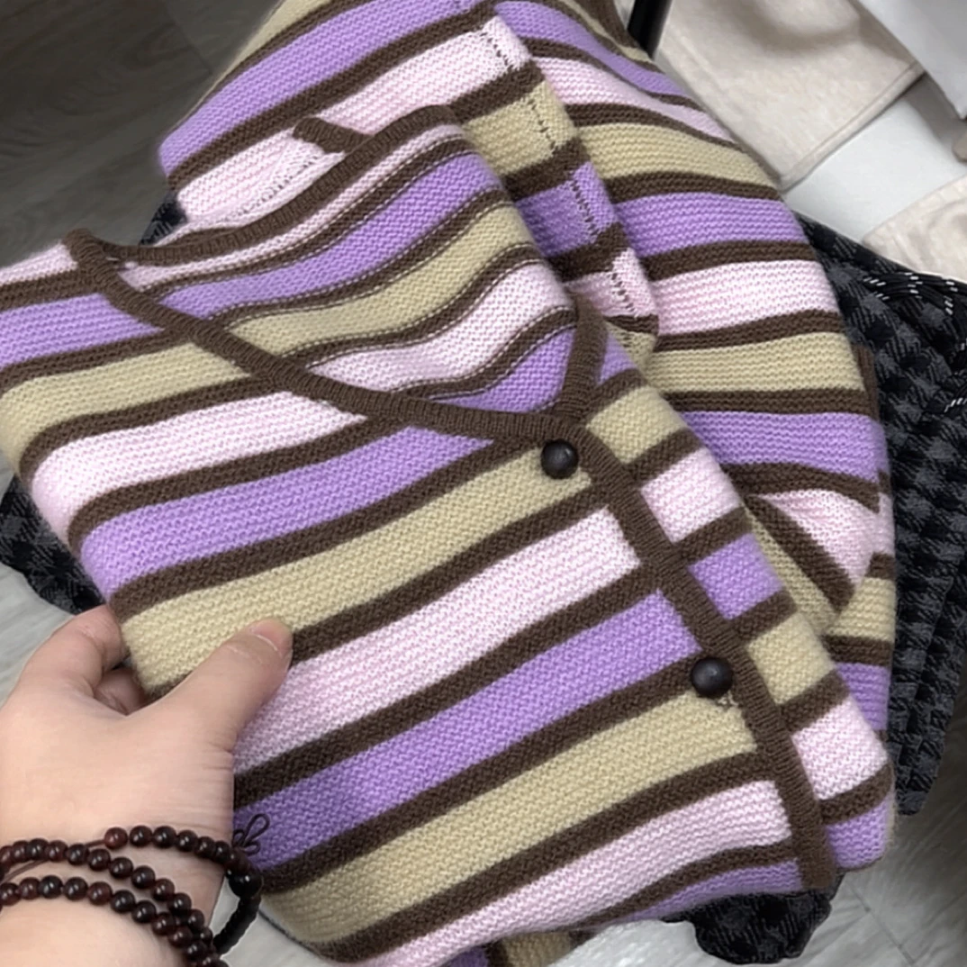 “彩色条纹”复古条纹慵懒风上衣开衫