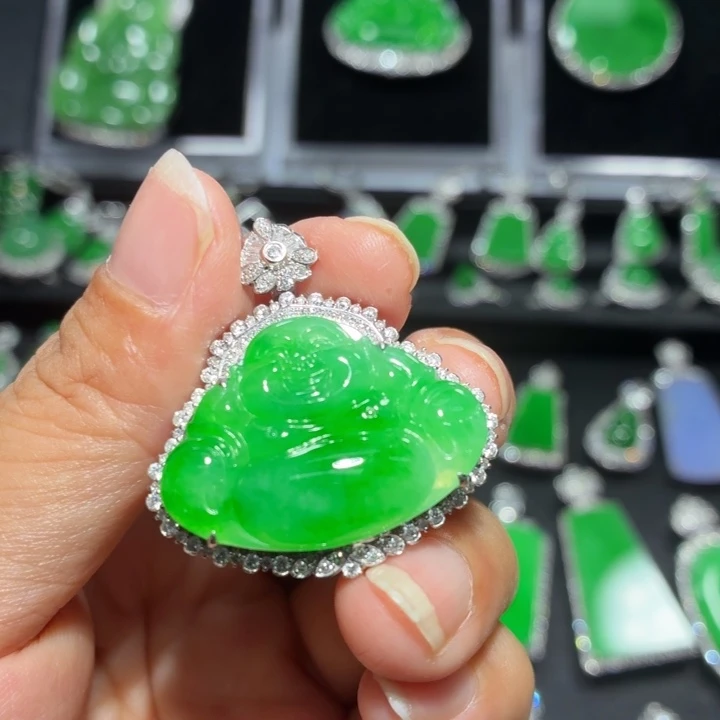 翡翠18K金镶嵌吊坠(不含链)翡翠
