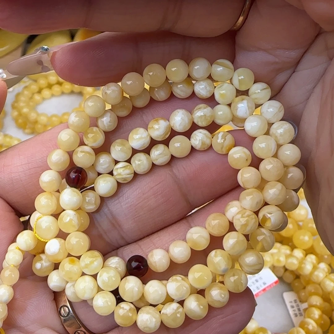 蜜蜡未镶嵌手链白妖花佛珠