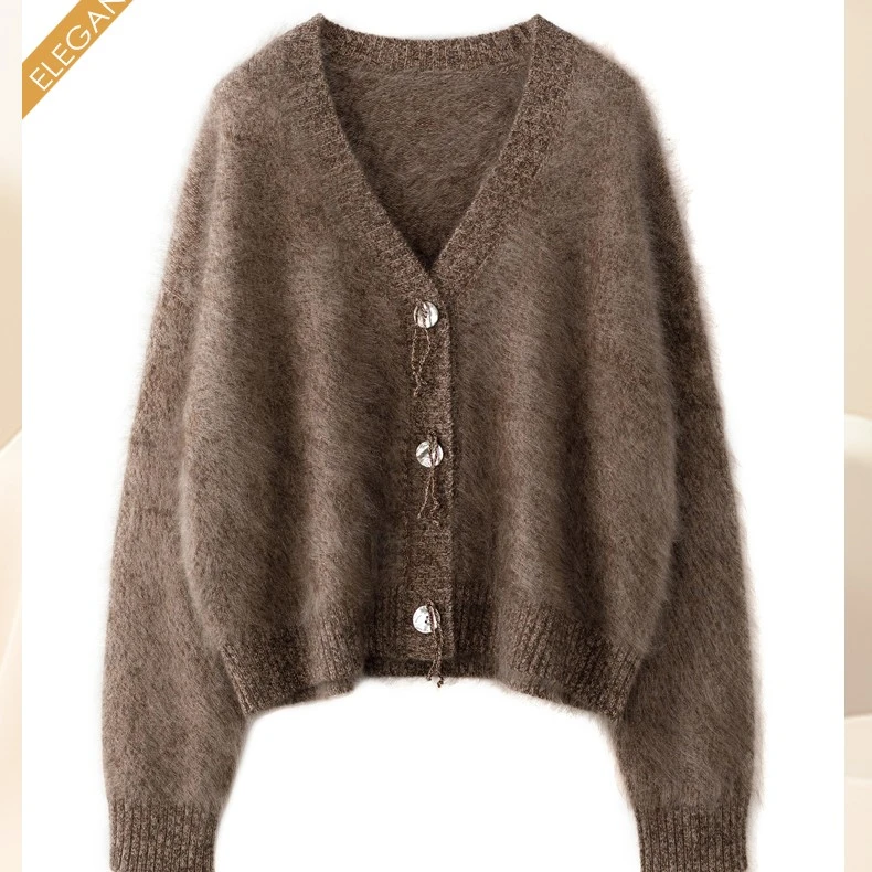 厚款V领羊绒衫手工撕边羊绒开衫韩版百搭学院风韩系dongyuan2458