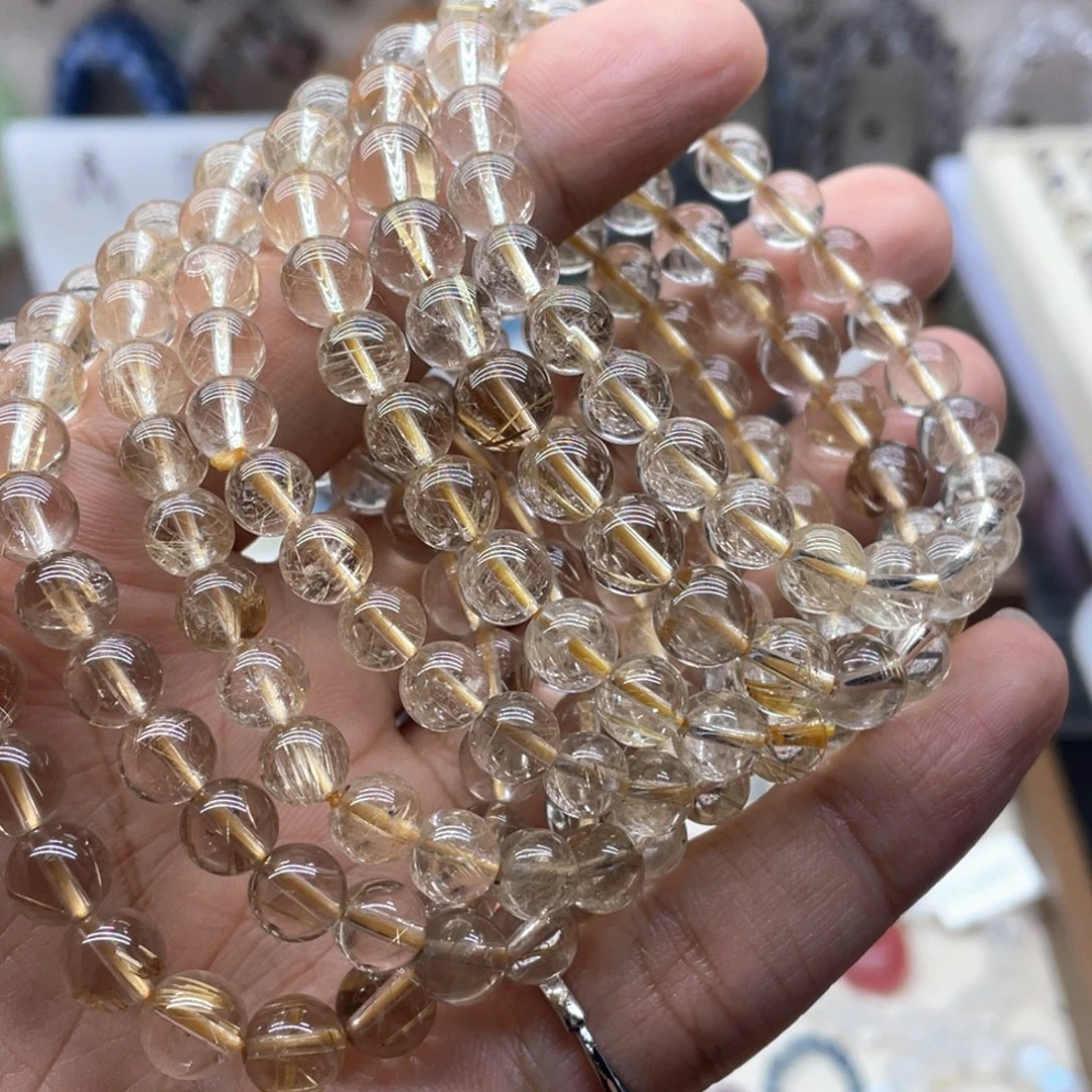 手链烟晶未镶嵌8咪透体金发晶