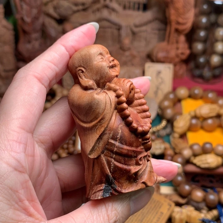 檀香木把件老山檀弥勒瑕疵