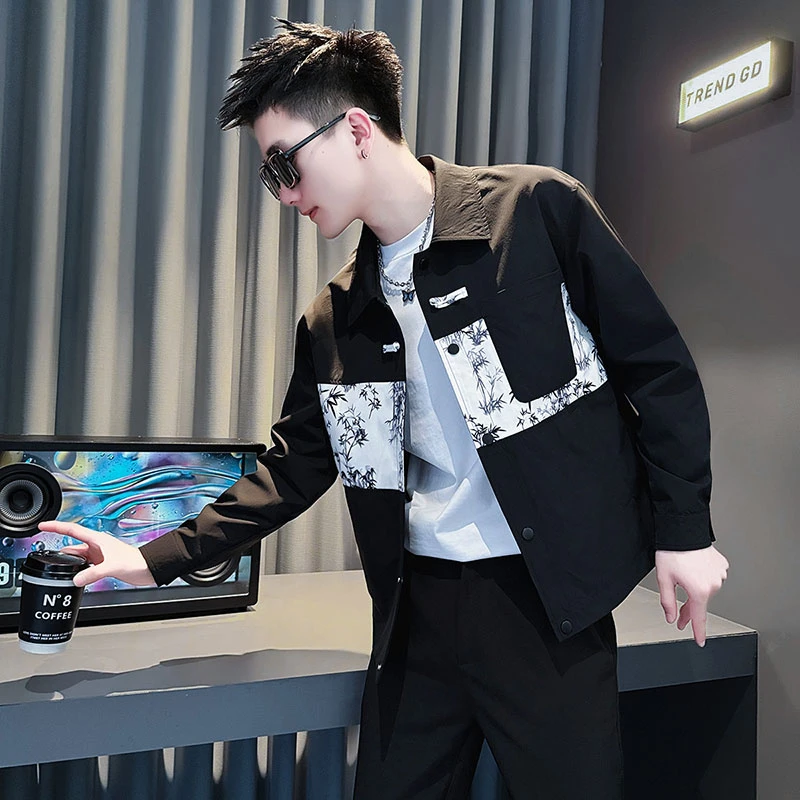 外套男款春秋季2025新款网红洋气炸街男装高级感撞色拼接休闲夹克