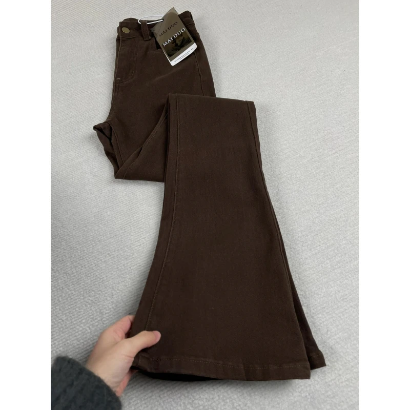 180高个子175加长美式咖色微喇牛仔裤女棕色高腰修身美拉德喇叭裤