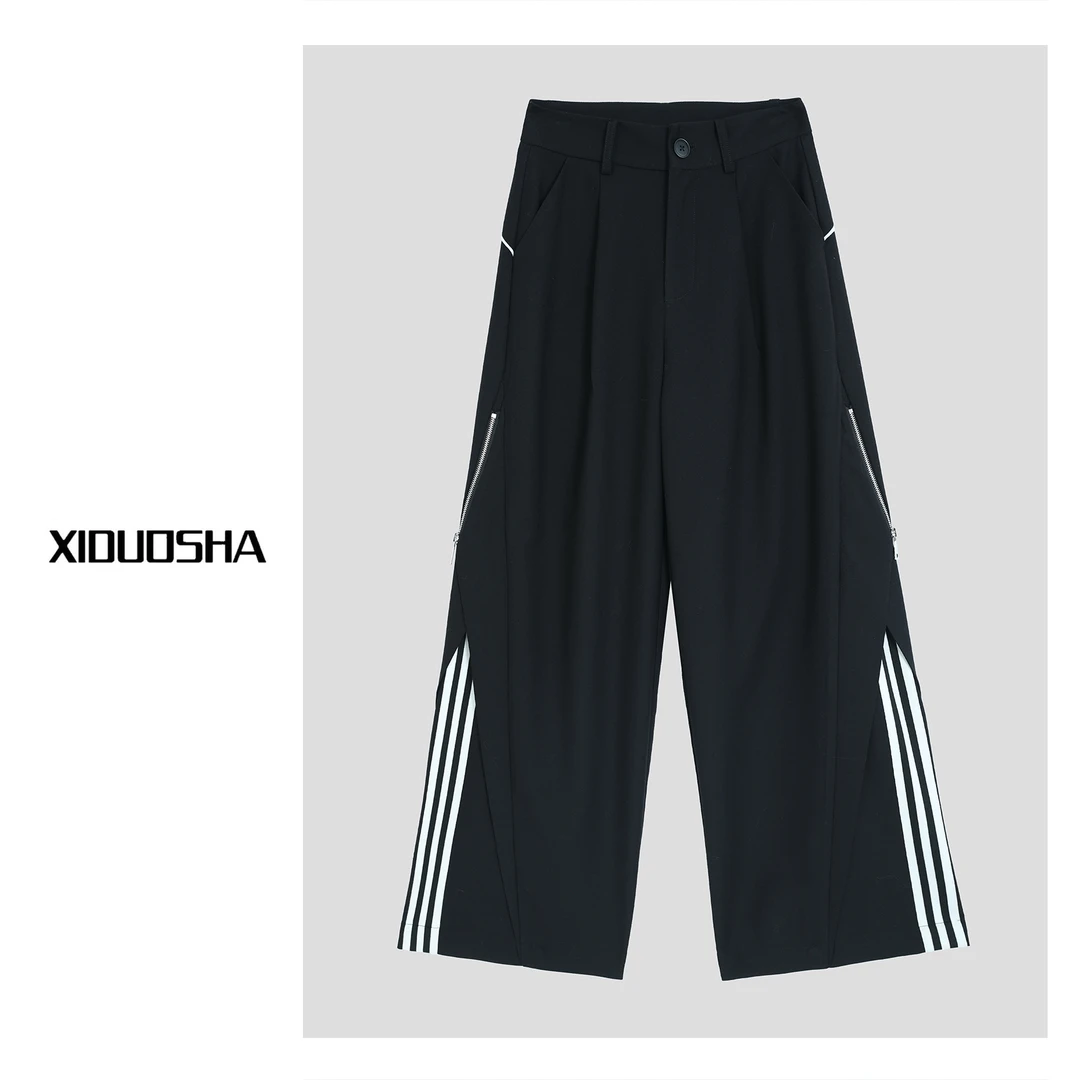 XIDUOSHA/喜朵莎原创设计款中腰裤撞色拼条显瘦显高直筒裤XDS1036