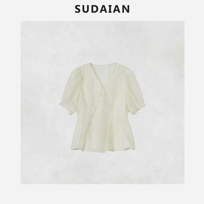 清仓【2314】气质衬衣新中式提花镂空宽松衬衫