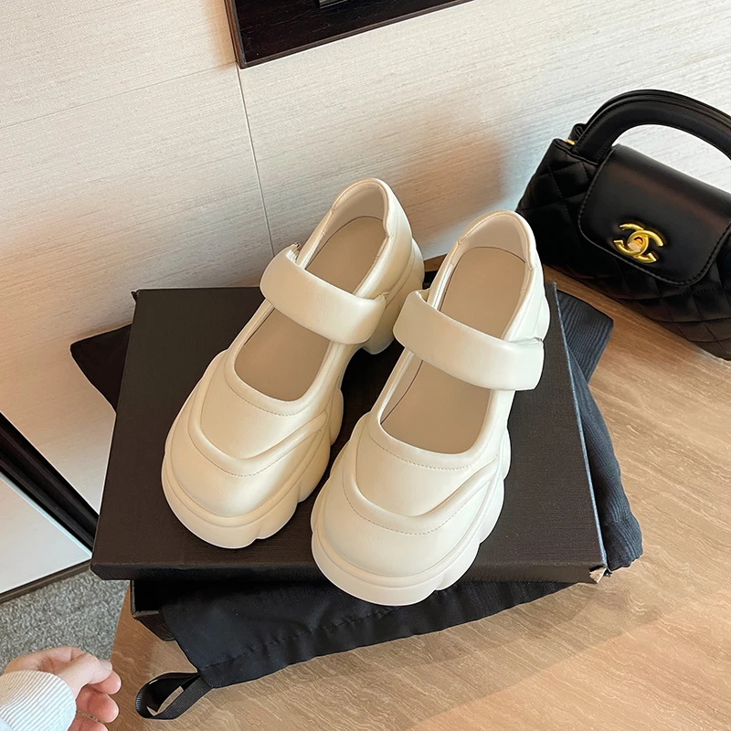 厚底法式玛丽珍鞋新款甜酷小白单鞋魔术贴大头面包鞋CQ-M337-2