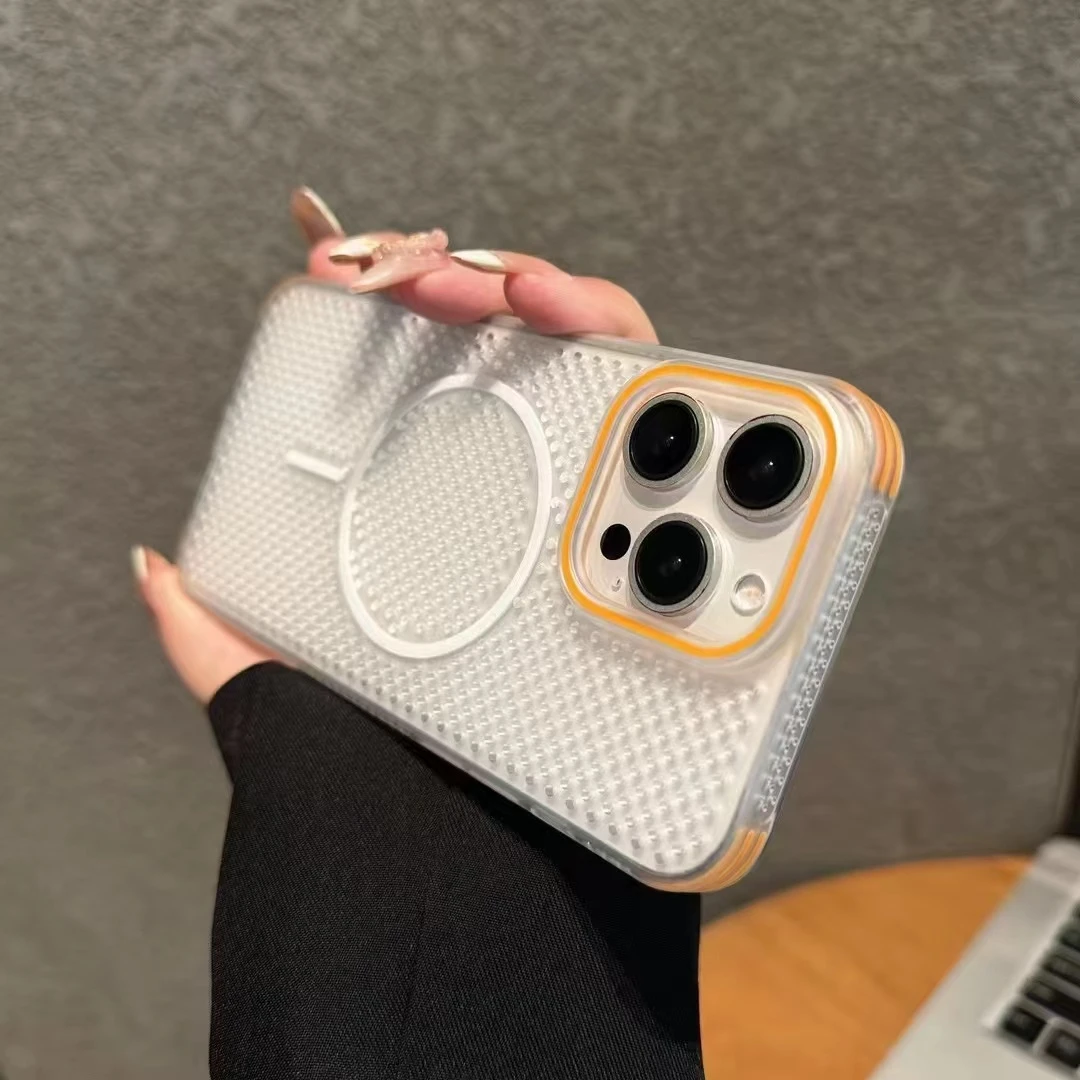 适用苹果16promax手机壳透气散热iphone15简约14防摔13Magafe磁吸
