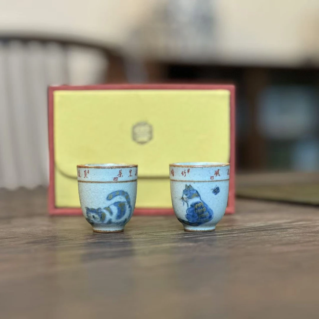 【宽窄】猫咪-朴云堂-小口杯套组,两个装(单个40ML)（朴组0022）