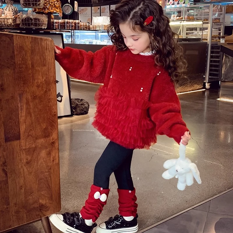 【现货】米米哈罗【午后茶会】女童套装冬装毛衣上衣+裤子D240377 360