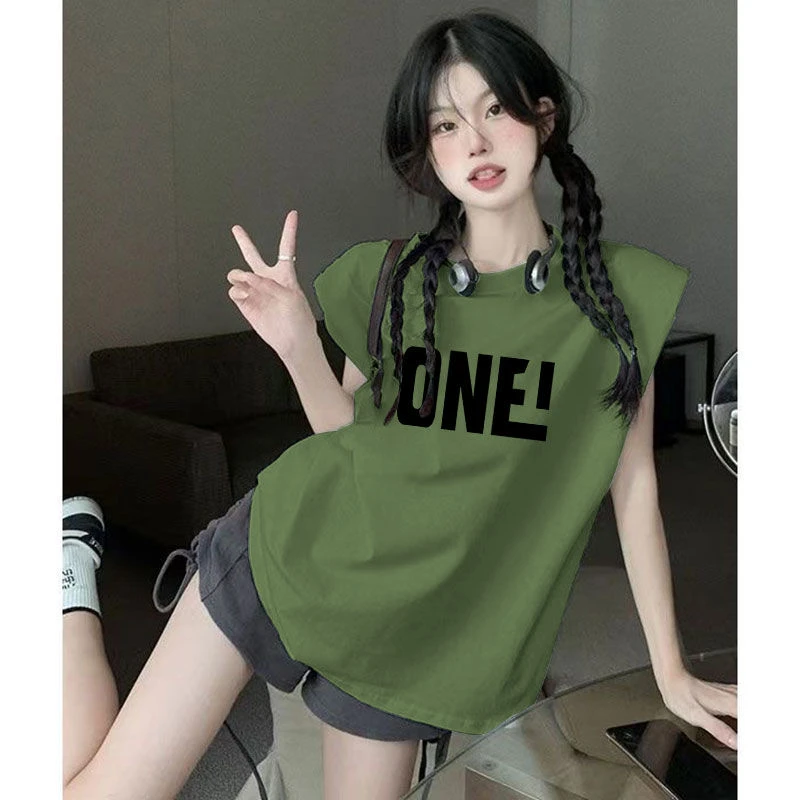 大码夏季外穿百搭防漏无袖T恤上衣女韩版宽松中长款ins印花潮流女