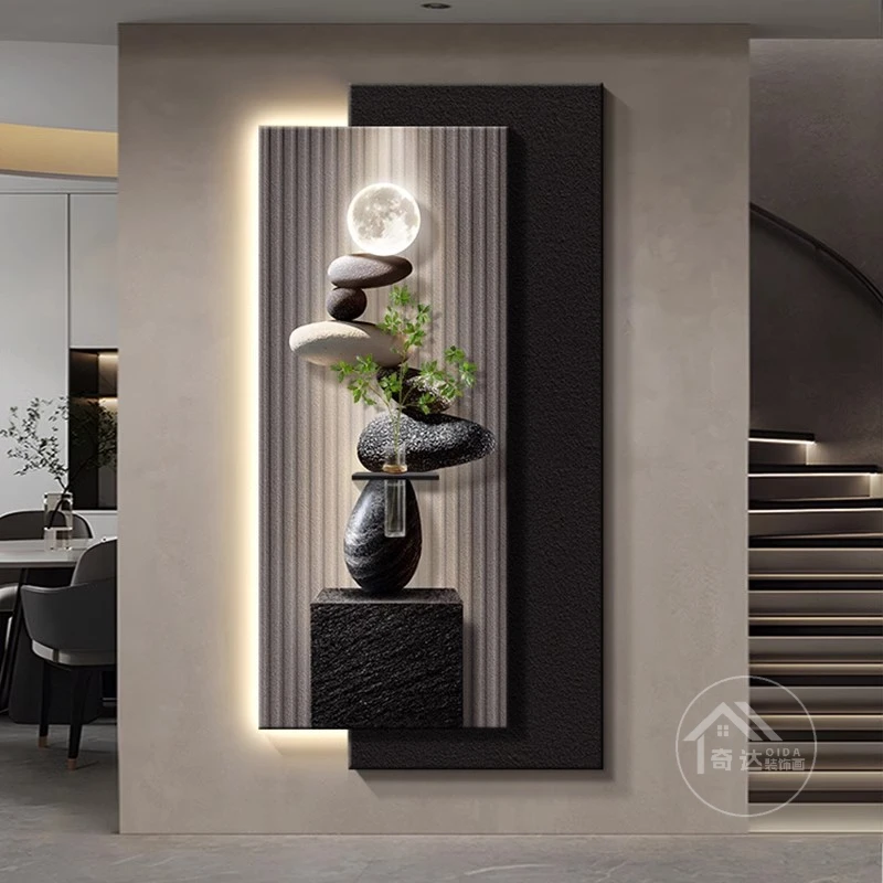 《石来运转》正对门入户画玄关装饰画过道走廊尽头壁画立体砂岩挂画