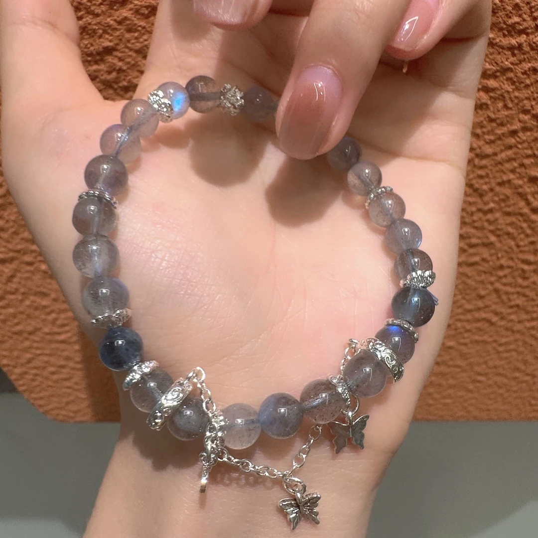 【灰月光】6mm天然灰月光拉长石手串百搭少女蓝色新款女式手链爆品
