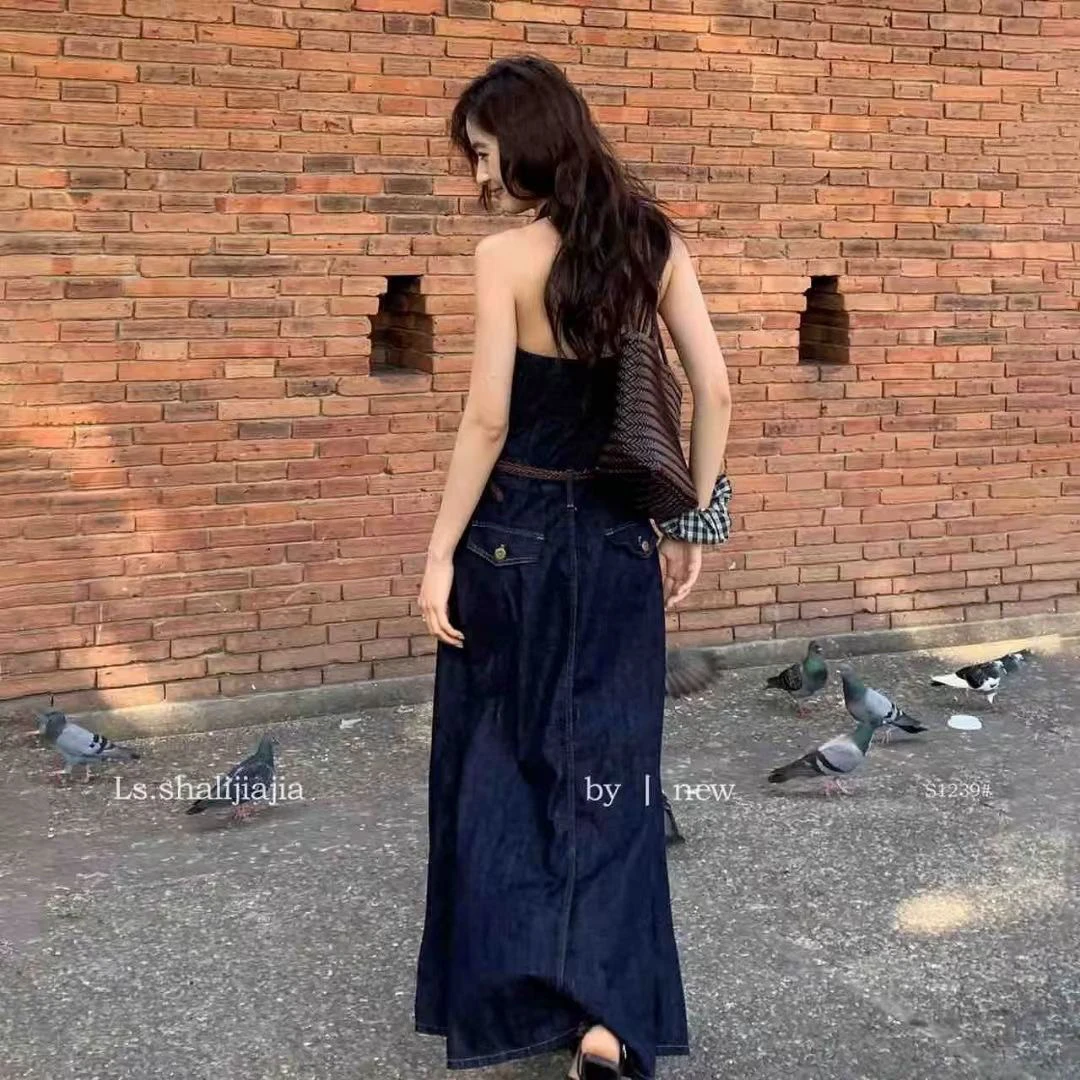 夏季新款无袖牛仔连衣裙