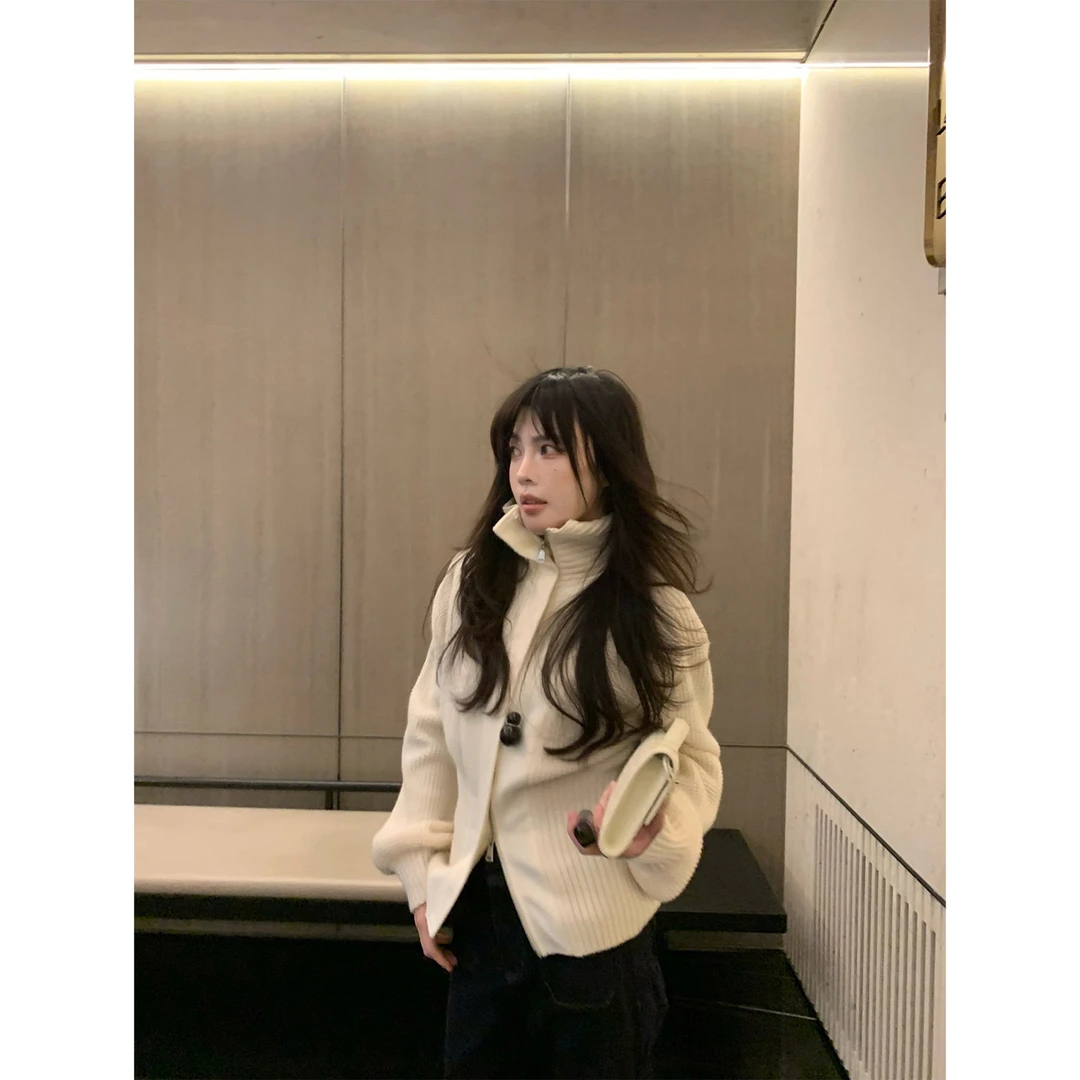 ASM ANNA/澳大利亚美利奴羊毛解构立领收腰拉链毛衣A2511BMY018