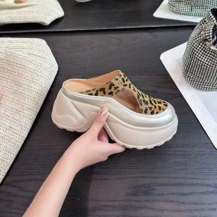 2025夏新款松糕休闲百搭厚底时尚镂空包头凉拖女显瘦半拖潮鞋