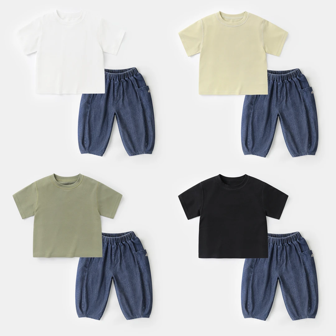 右欧男童云朵抱抱无骨基础短袖T恤牛仔裤套装儿童装夏款潮UZ1107