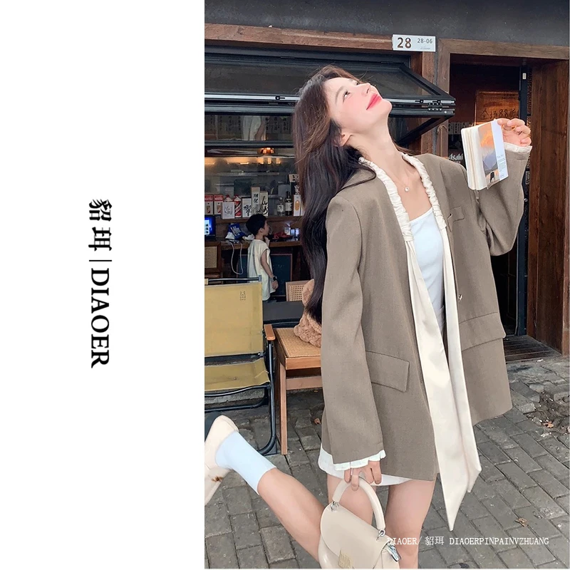 貂珥/DIAOER【缎面丝带】春季新款蝴蝶结西装外套女装2025高级西服