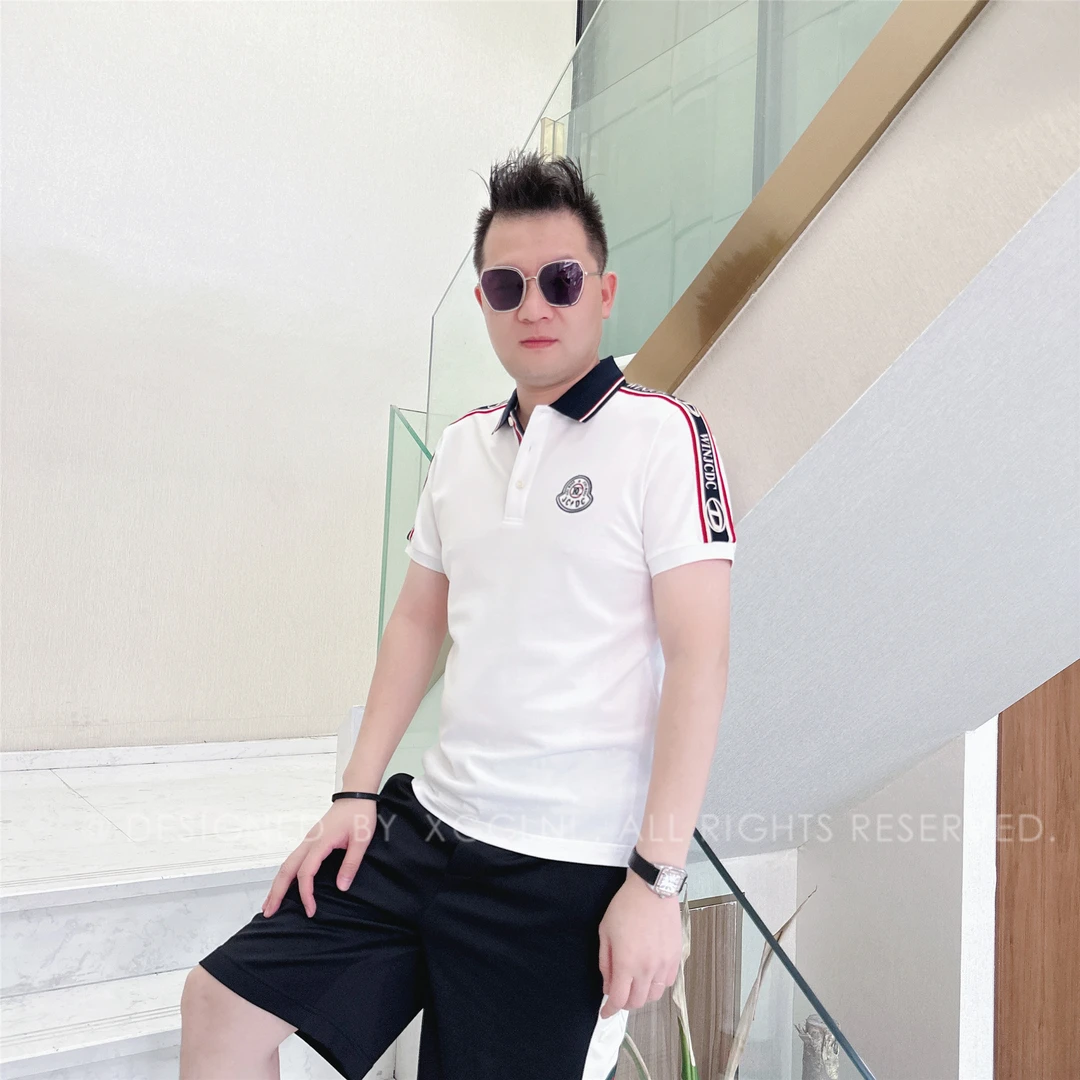 夏季款JCDC两肩三色带字织带男士品质高端轻奢洋气时尚短袖POLO衫