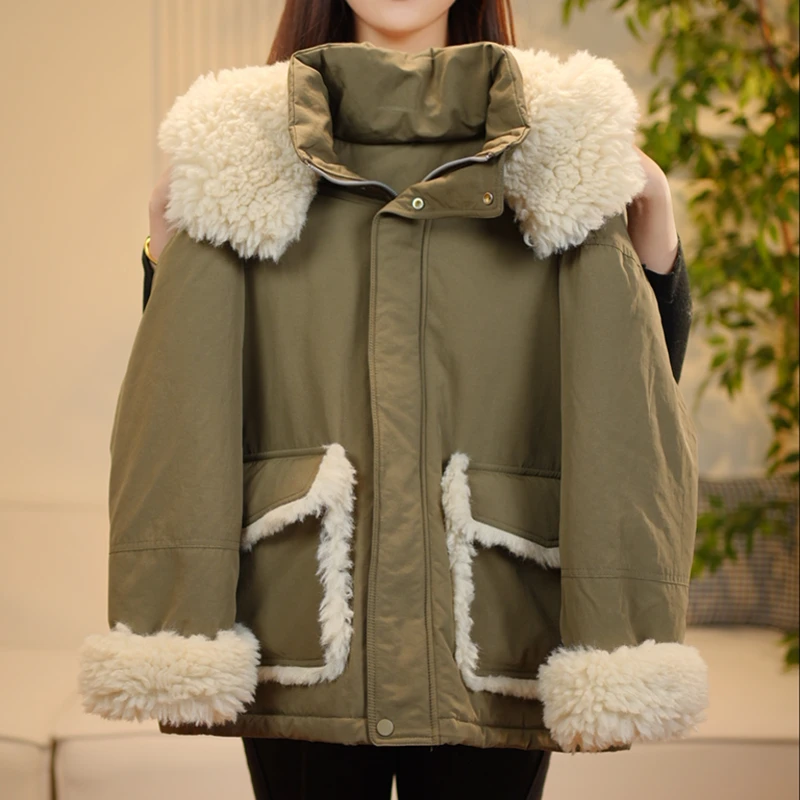 女童冬季新款棉袄2024新款儿童保暖中大童厚款绿色翻领外套Q62013