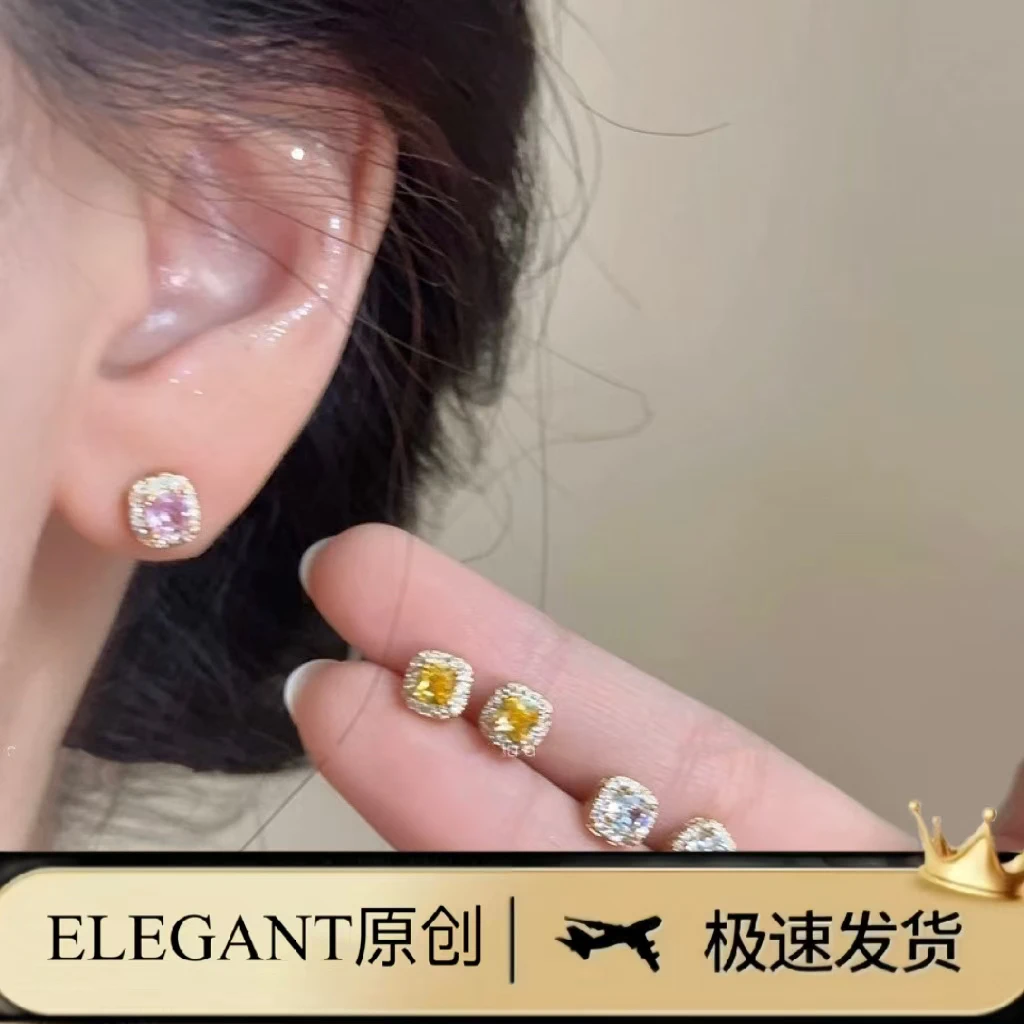 铜合金耳饰 1055 「闪耀方糖」睡觉不用摘~精致小巧方糖耳钉高级