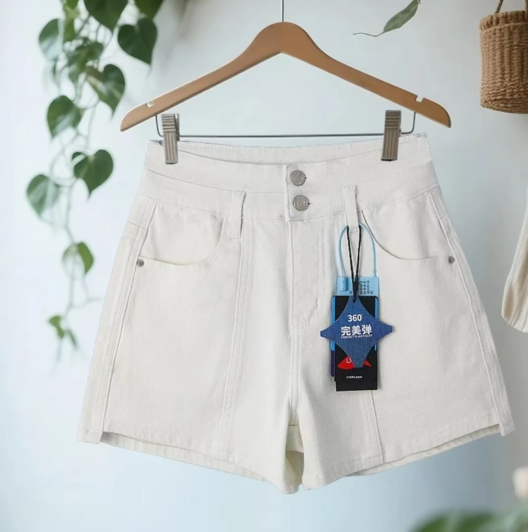 2025夏季 高腰白色女士牛仔短裤