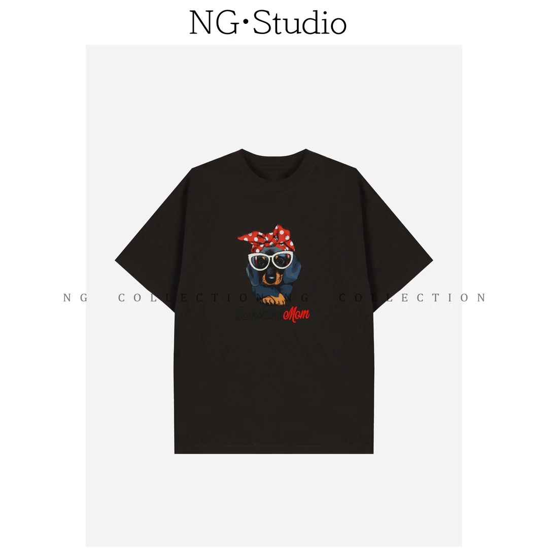【NG·Studio】卡通眼镜小狗印花宽松休闲时尚短袖T恤NGX5TX2836