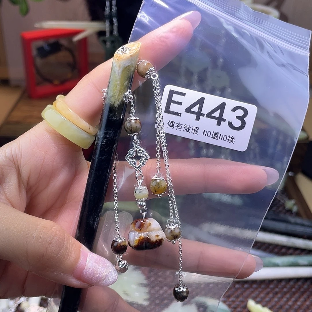 蛇纹石玉发饰银S925镀金镶嵌延