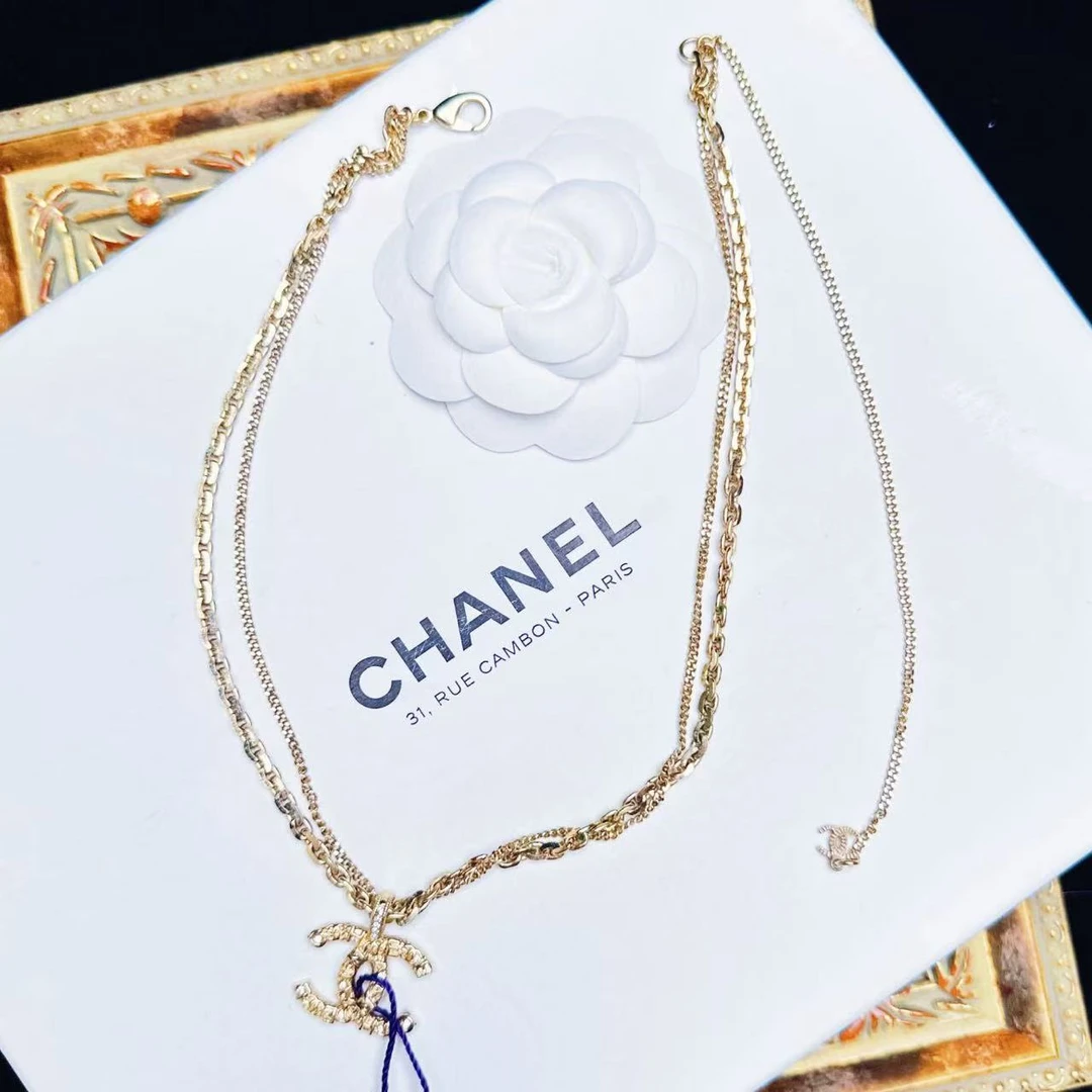 95新 Chanel/香奈儿 柚礼中古/香奈儿双层素金双C项链xp