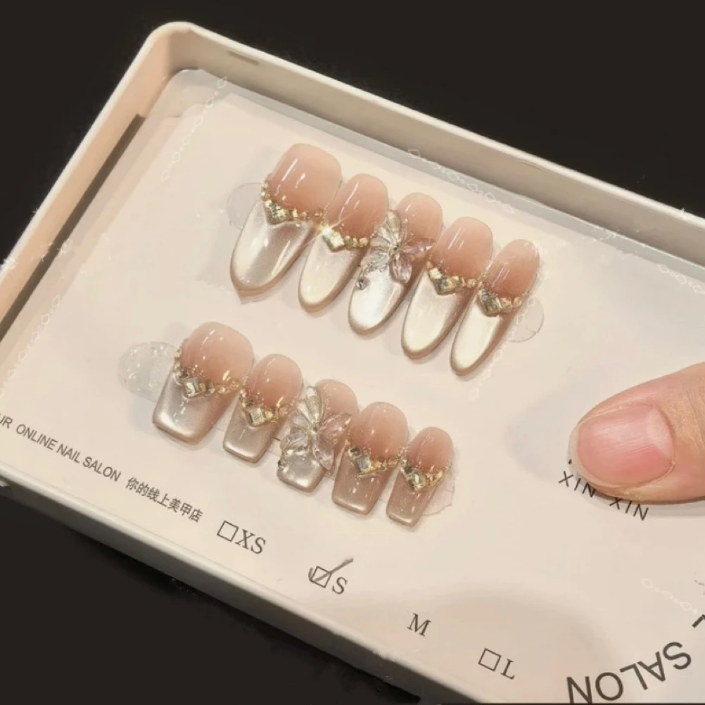 [奶咖蝴蝶]纯欲高级感显白成品美甲穿戴式纯手工穿戴甲十指甲片