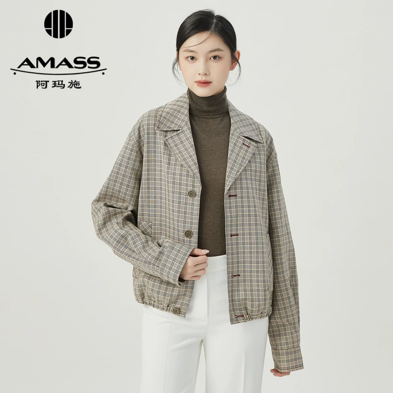 AMASS/阿玛施无性别风复古时髦宽复古格纹短款西装外套