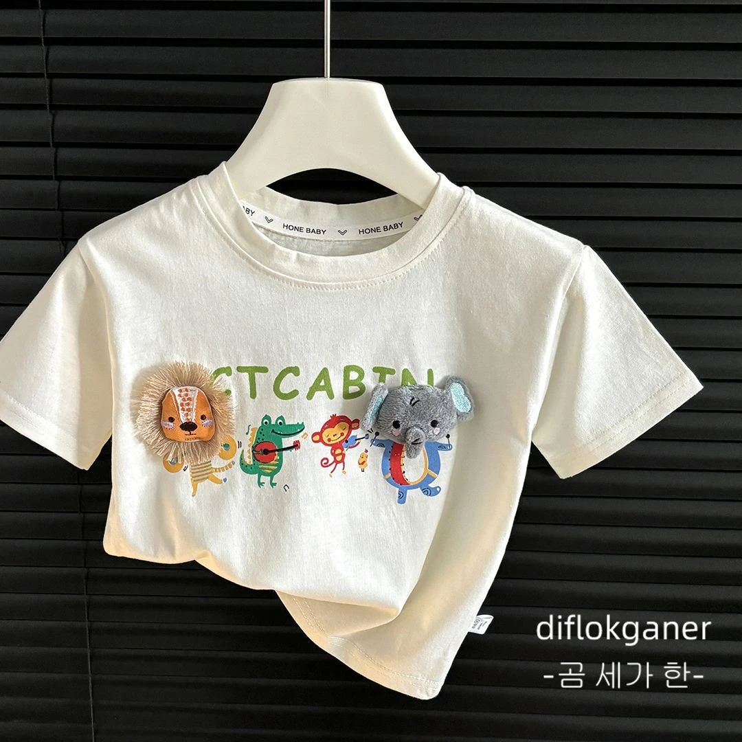 儿童纯棉短袖T恤男女童夏季上衣中大童立体休闲半袖宝宝洋气夏装