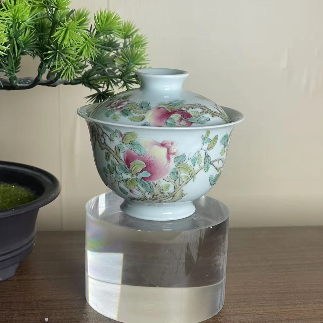 觅纤 粉彩石榴桃子盖碗 MQ301