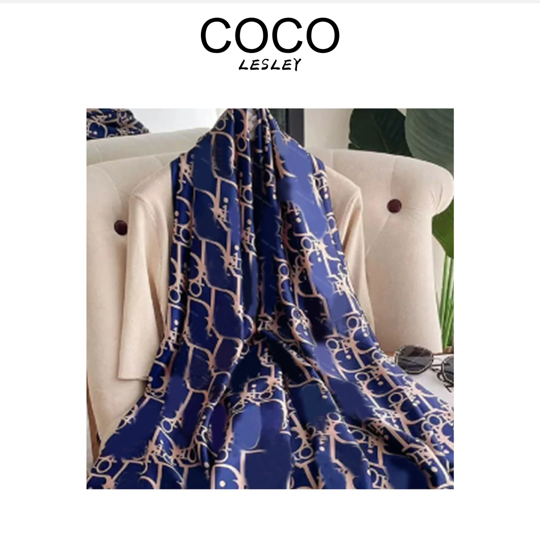 【COCO LESLEY】长款丝巾印花轻薄围巾女几何拼色防晒披肩