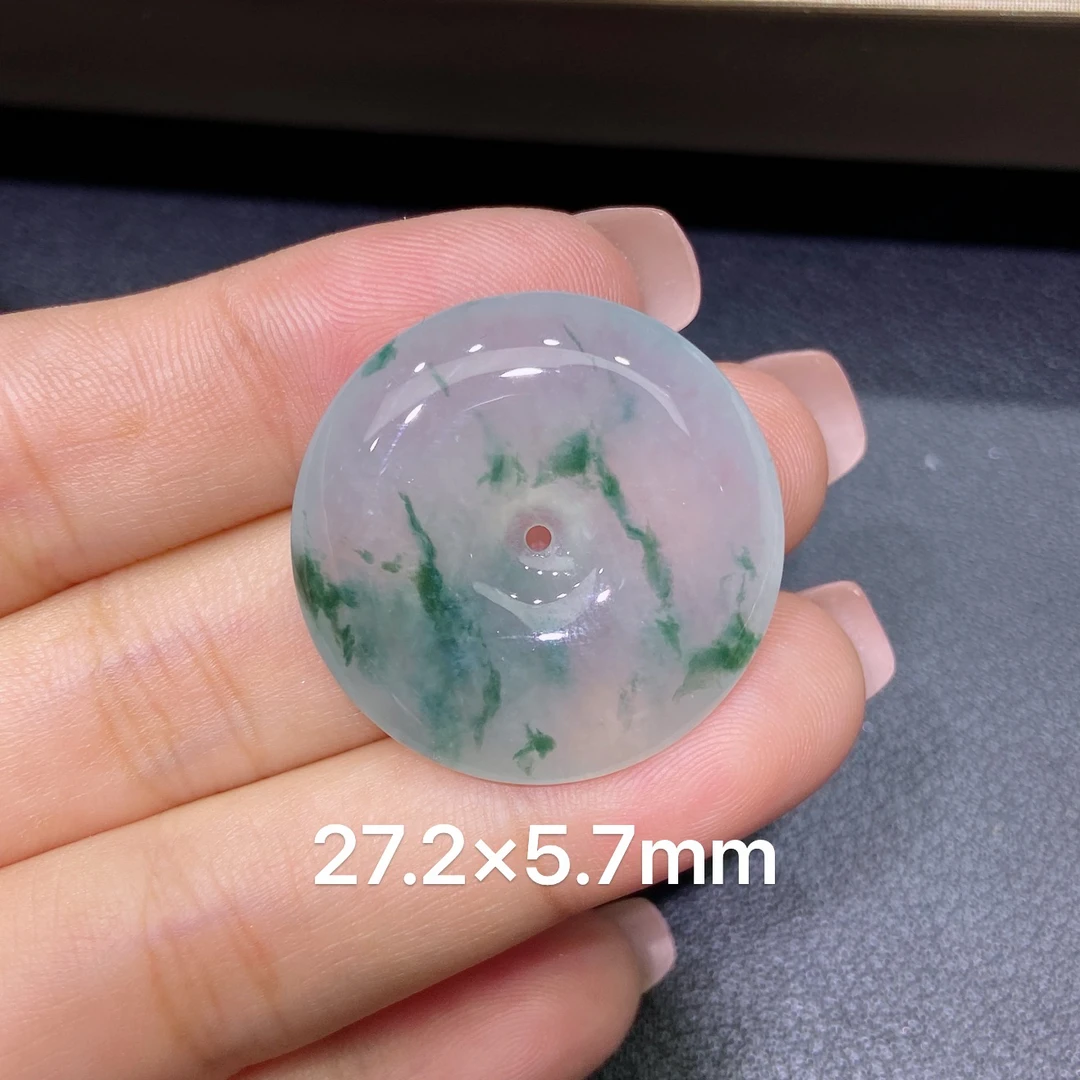缅甸天然A货翡翠 老坑冰种灵动飘花平安扣吊坠 玉质细腻 k102