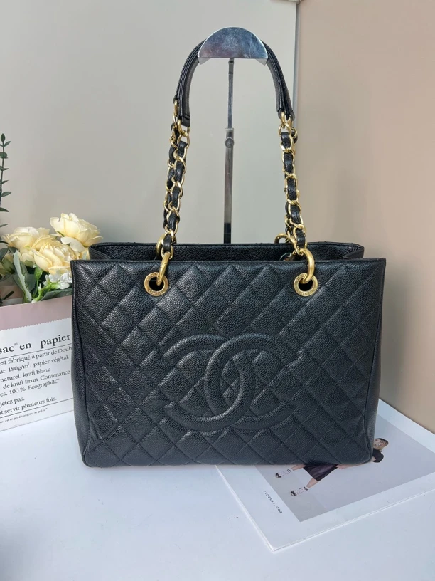 95新 Chanel/香奈儿 香奈儿GST黑金荔枝牛纹单肩包19开