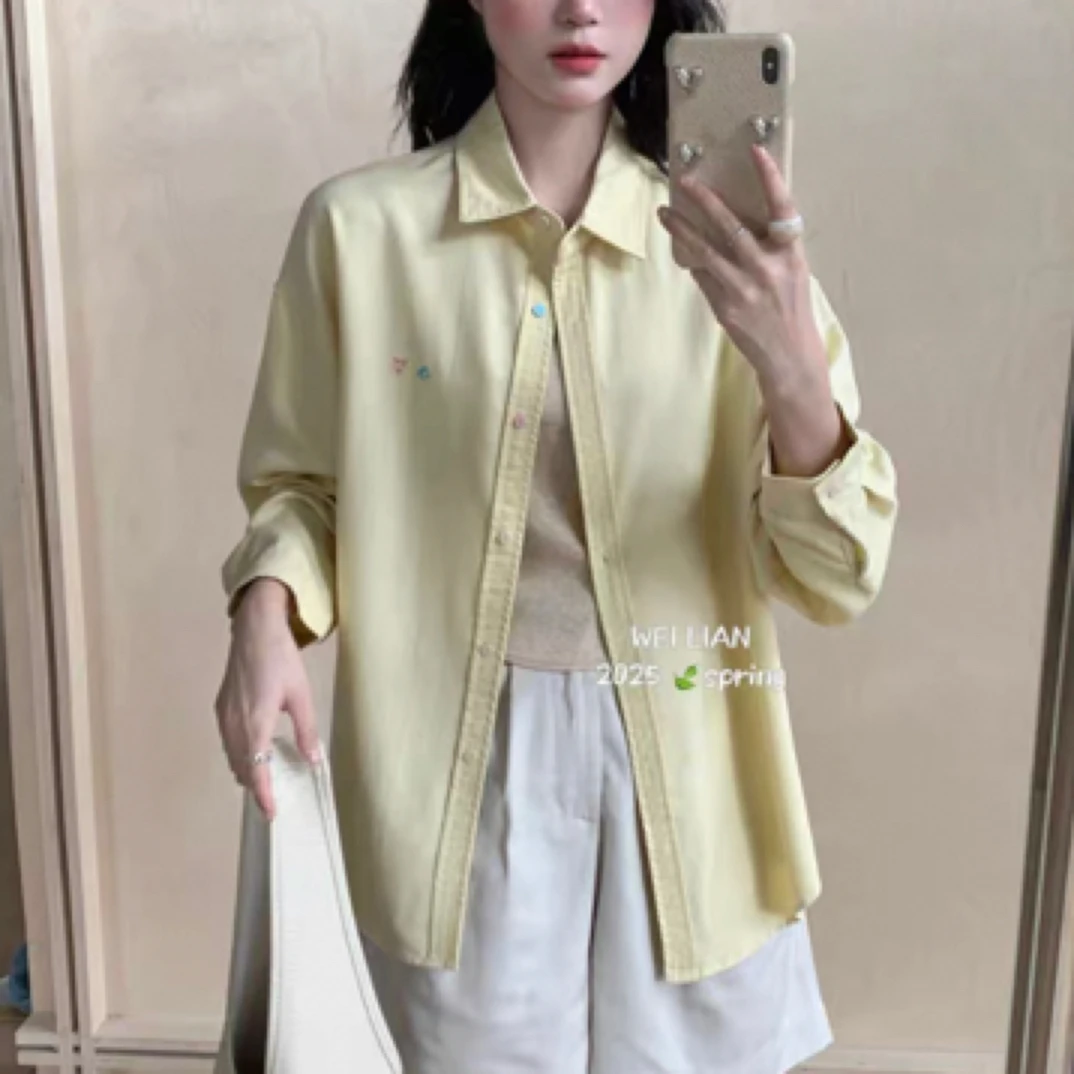 彩扣薄款洗水棉衬衫百搭慵懒韩系