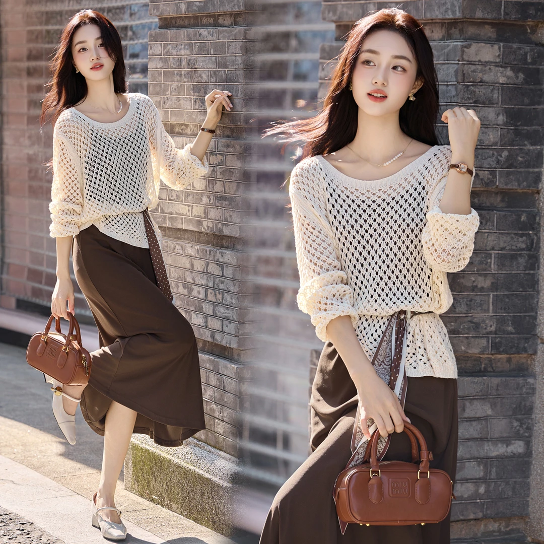 法式温柔风吊带裙两件套女2025秋季新款高级感气质镂空罩衫套装裙